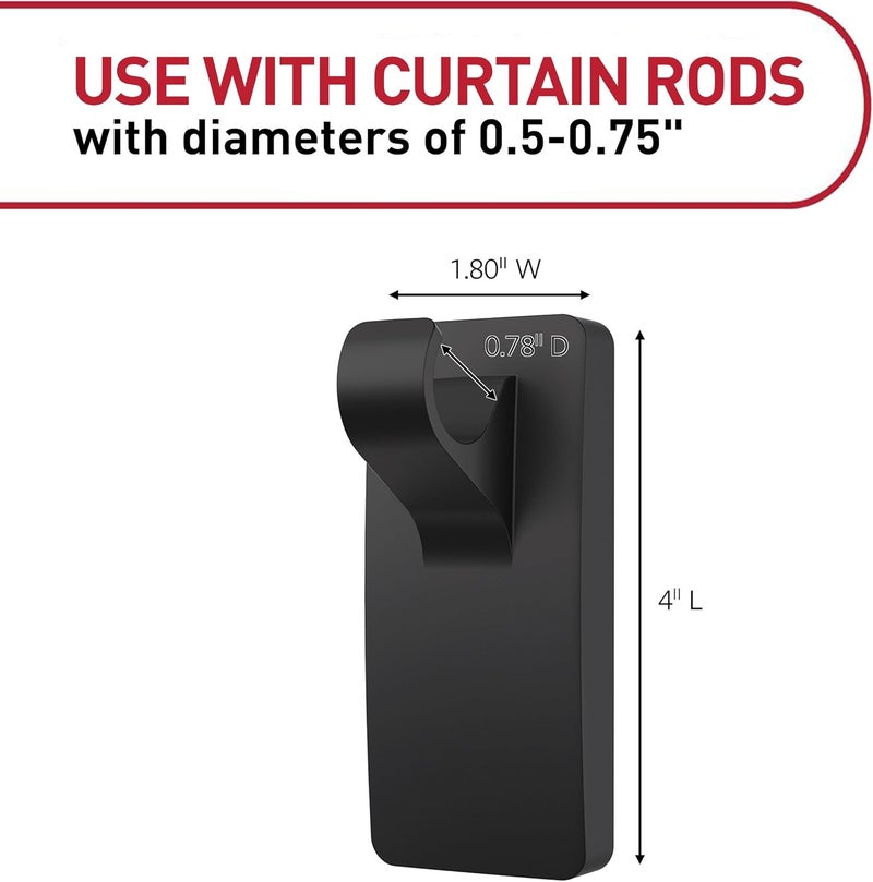 Command 10 lb Matte Black Curtain Rod Hooks, 2 Hooks and 4 Strips, No Drilling Christmas Decorations, Use with Rod Diameters 0.5-0.75" | 10 lb, 4 Strips, Damage Free, Curtain Rods Hangers, Home and Room Decor - Image 2